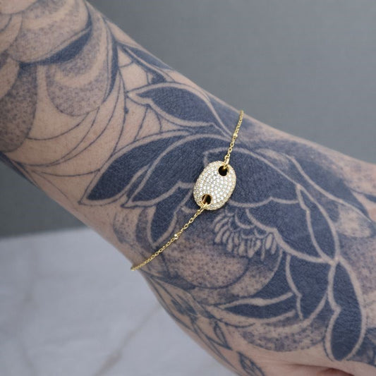 14K Gold Plated Pave Set CZ Gucci Puff Link Bracelet
