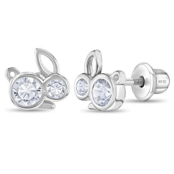 Sterling Silver Clear CZ Bunny Children's Earrings