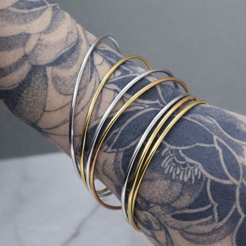Stainless Steel Tri-Color Set of Seven 2.50mm Bracelets