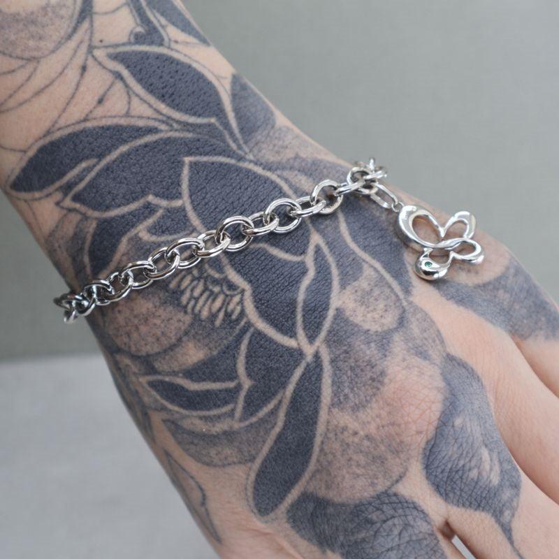 Sterling Silver 7.5" Dual-Sided Butterfly Dangle Charm Bracelet