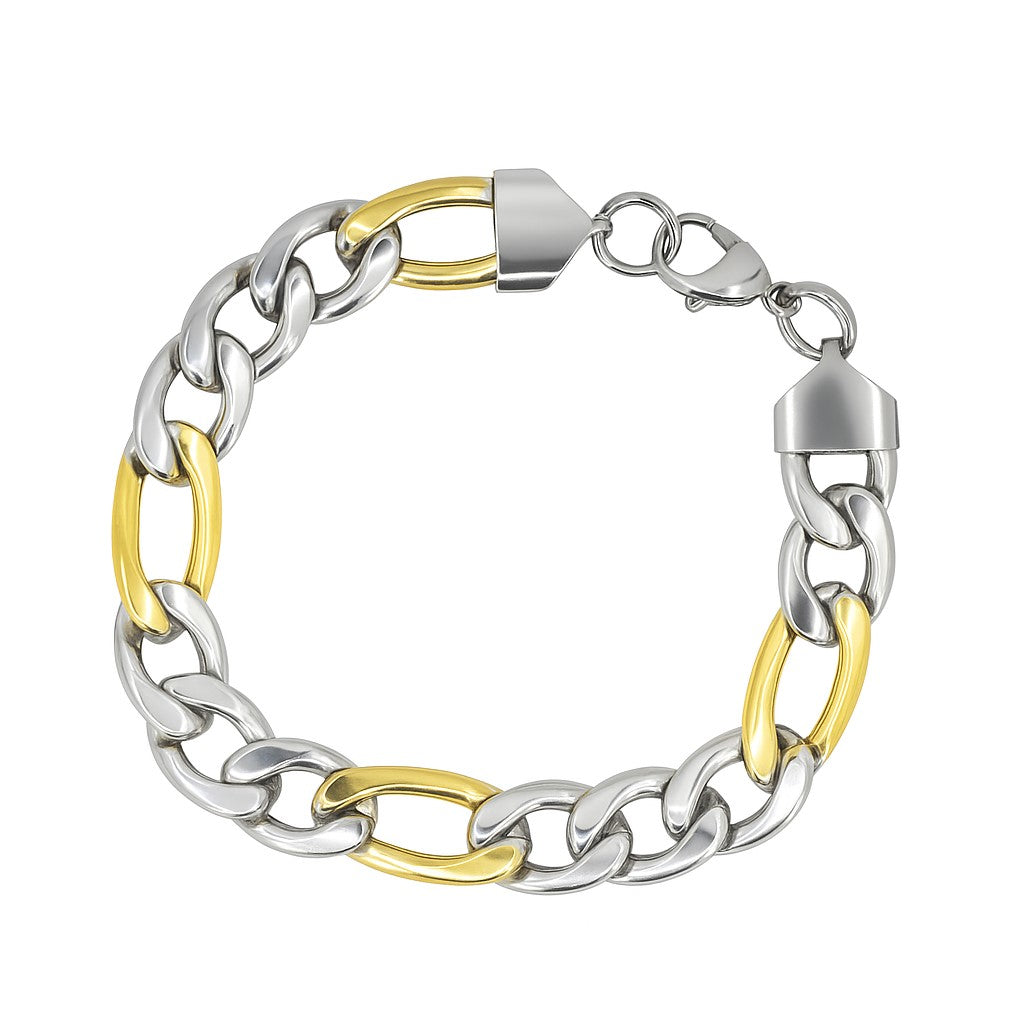 14K Gold Plated & Silver Plated Two-Tone Figaro 8" Bracelet