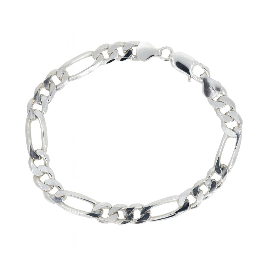 Sterling Silver 200 Gauge Pavé Figaro Link 8" Bracelet