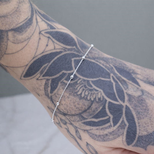 Rhodium Plated Beaded Chain Bracelet