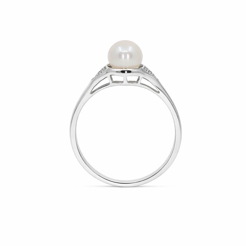 Sterling Silver Pearl & Diamond Accent Ring