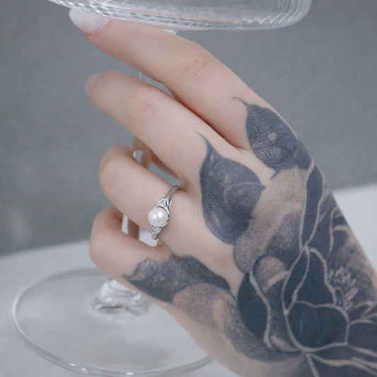 Sterling Silver Pearl & Diamond Accent Ring