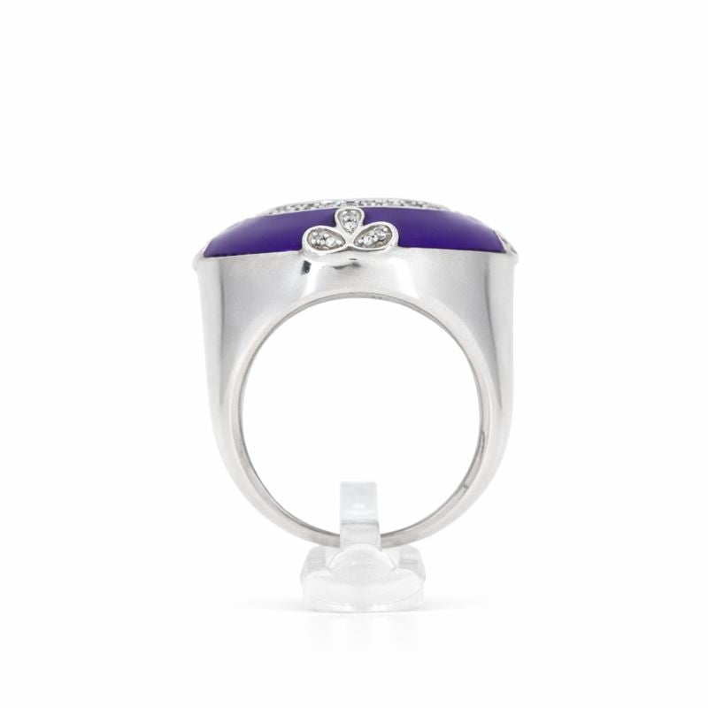 Sterling Silver Purple & Maroon Enamel Diamond Vintage Ring