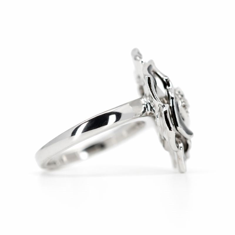 Sterling Silver Black Enamel Diamond Flower Ring