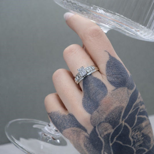Sterling Silver Plated Prong-Set CZ Ring