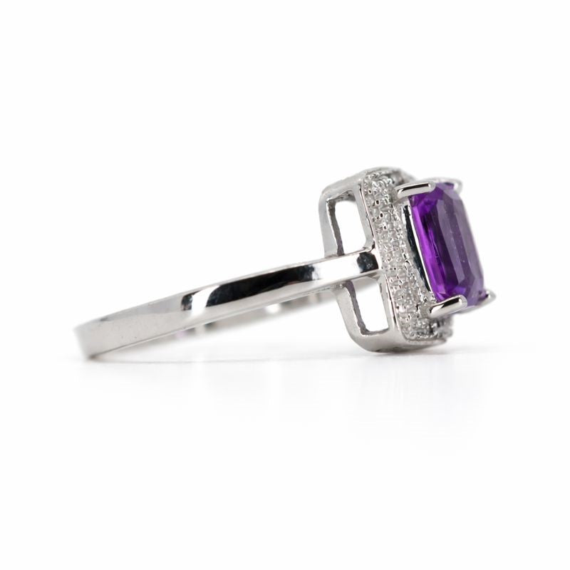 Sterling Silver Amethyst & Diamond Accent Ring