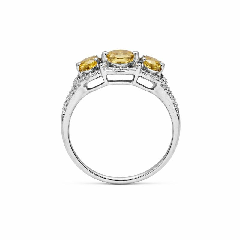 Sterling Silver Triple Citrine & Diamond Accent Ring