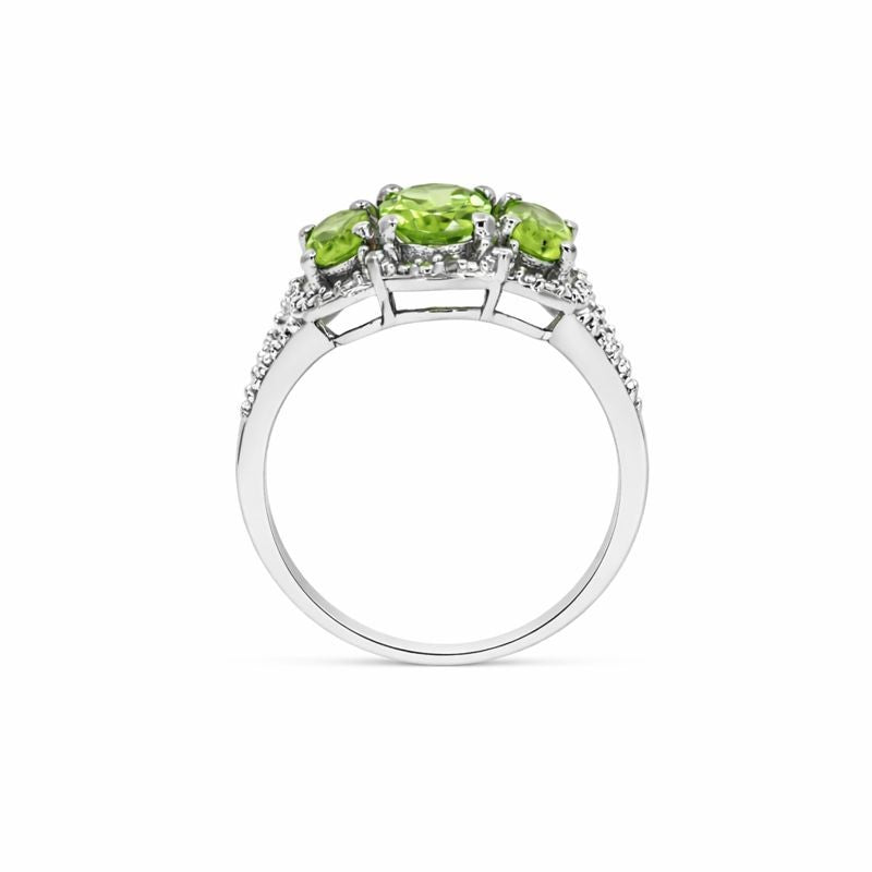 Sterling Silver Triple Peridot & Diamond Accent Ring