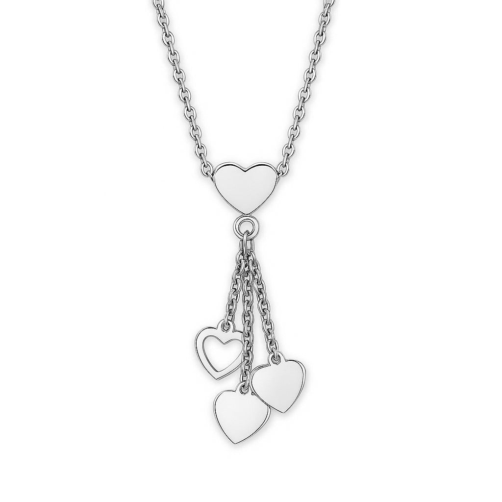 Stainless Steel 3-Heart Dangle Cable Necklace