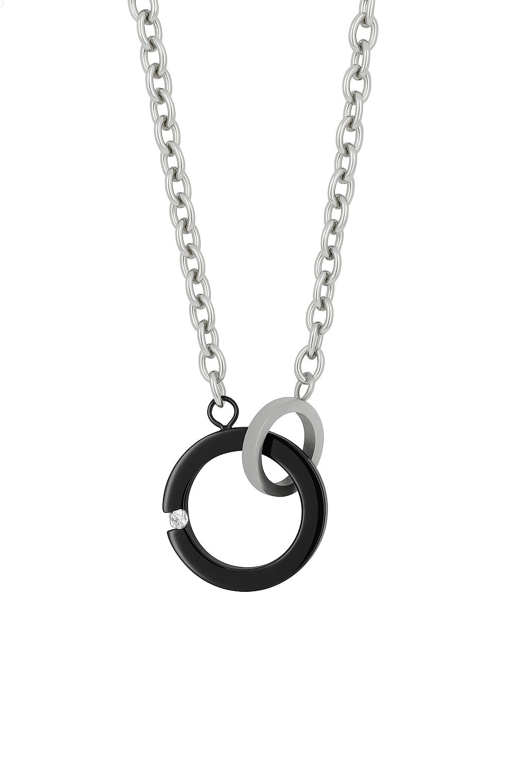 Stainless Steel CZ Circle Rolo Link 22" Chain
