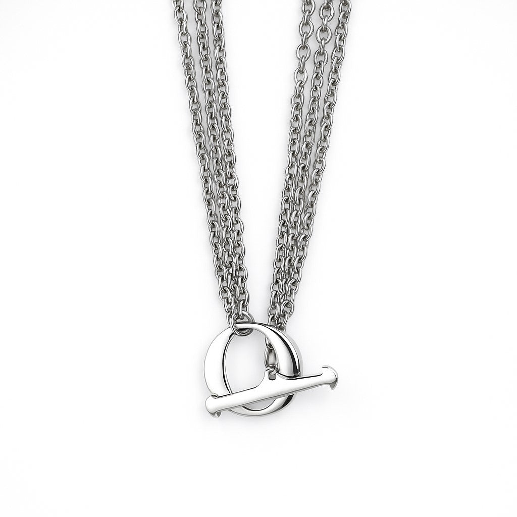 Stainless Steel Yellow Stone Three-Strand Rolo Link 20" Necklace