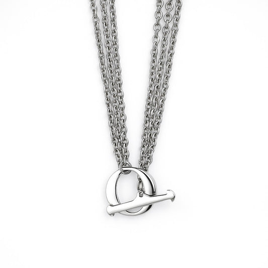 Stainless Steel Yellow Stone Three-Strand Rolo Link 20" Necklace