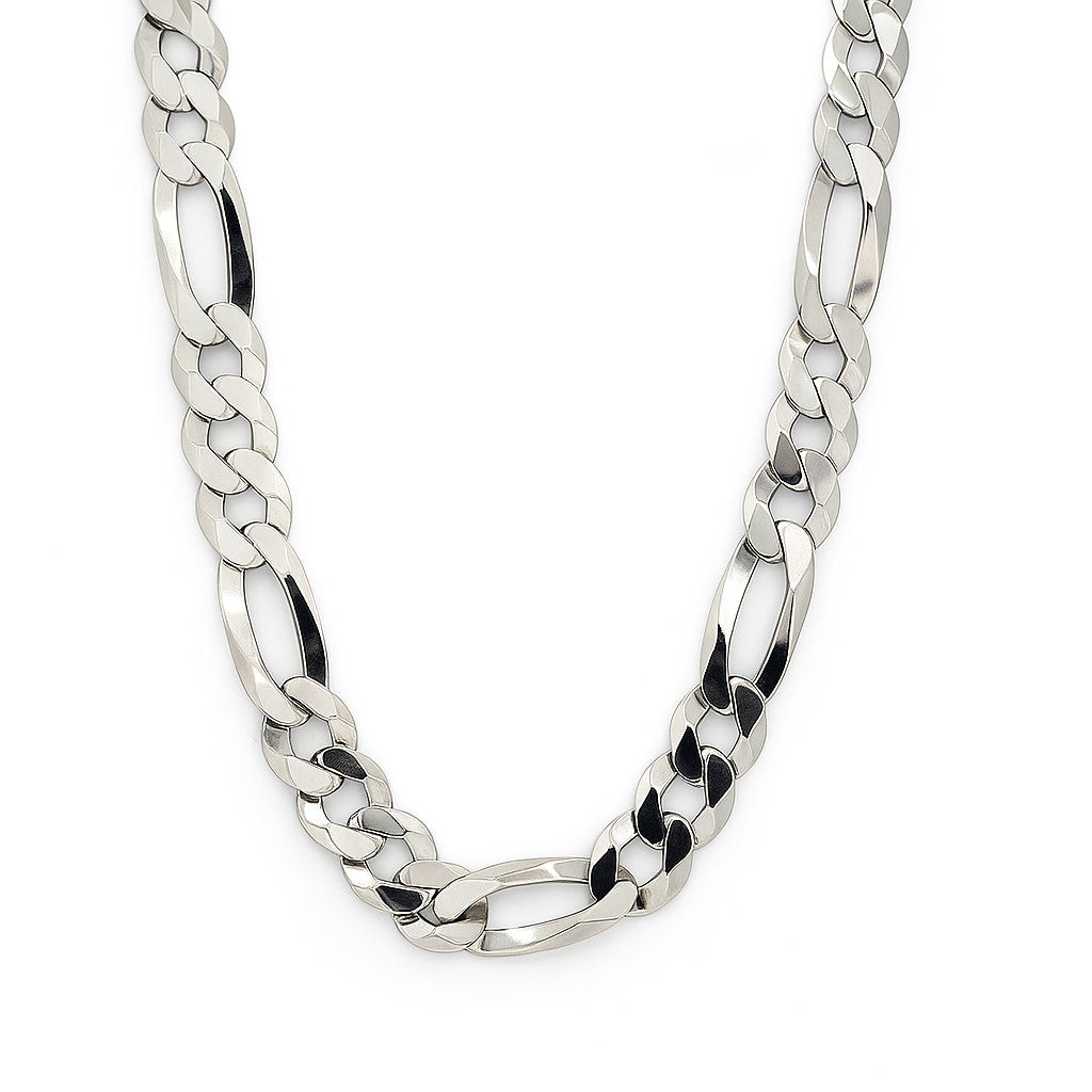 Rhodium Plated 250 Gauge Figaro Link 24" Chain