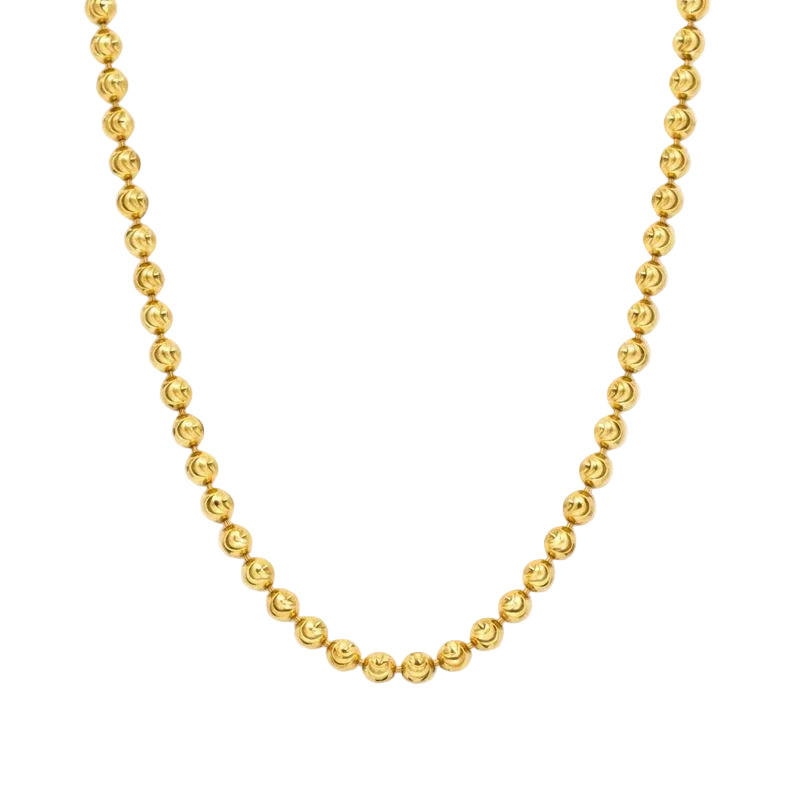 14K Gold Plated 2mm Diamond-Cut Moon Bead Link Chain
