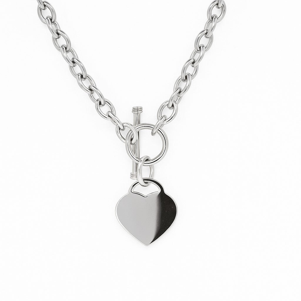 Stainless Steel Rolo Link Engravable Heart Pendant Necklace