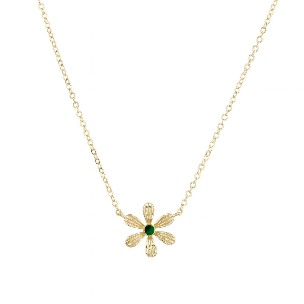 14k Gold Plated Green CZ Flower Necklace