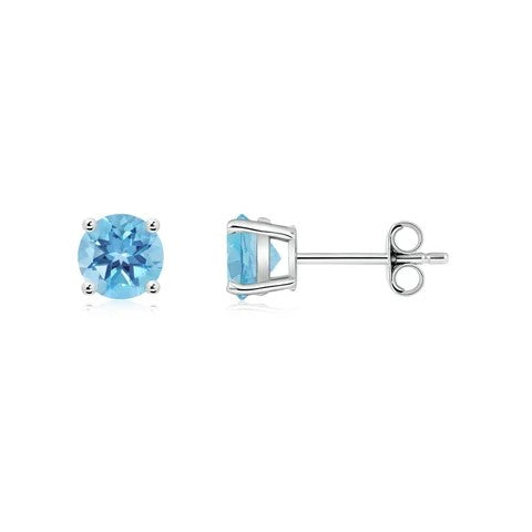 10K White Gold 3mm Genuine Blue Topaz Stud Earrings