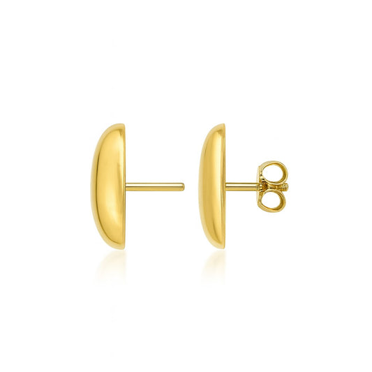 14K Yellow Gold Domed Oval Stud Earrings