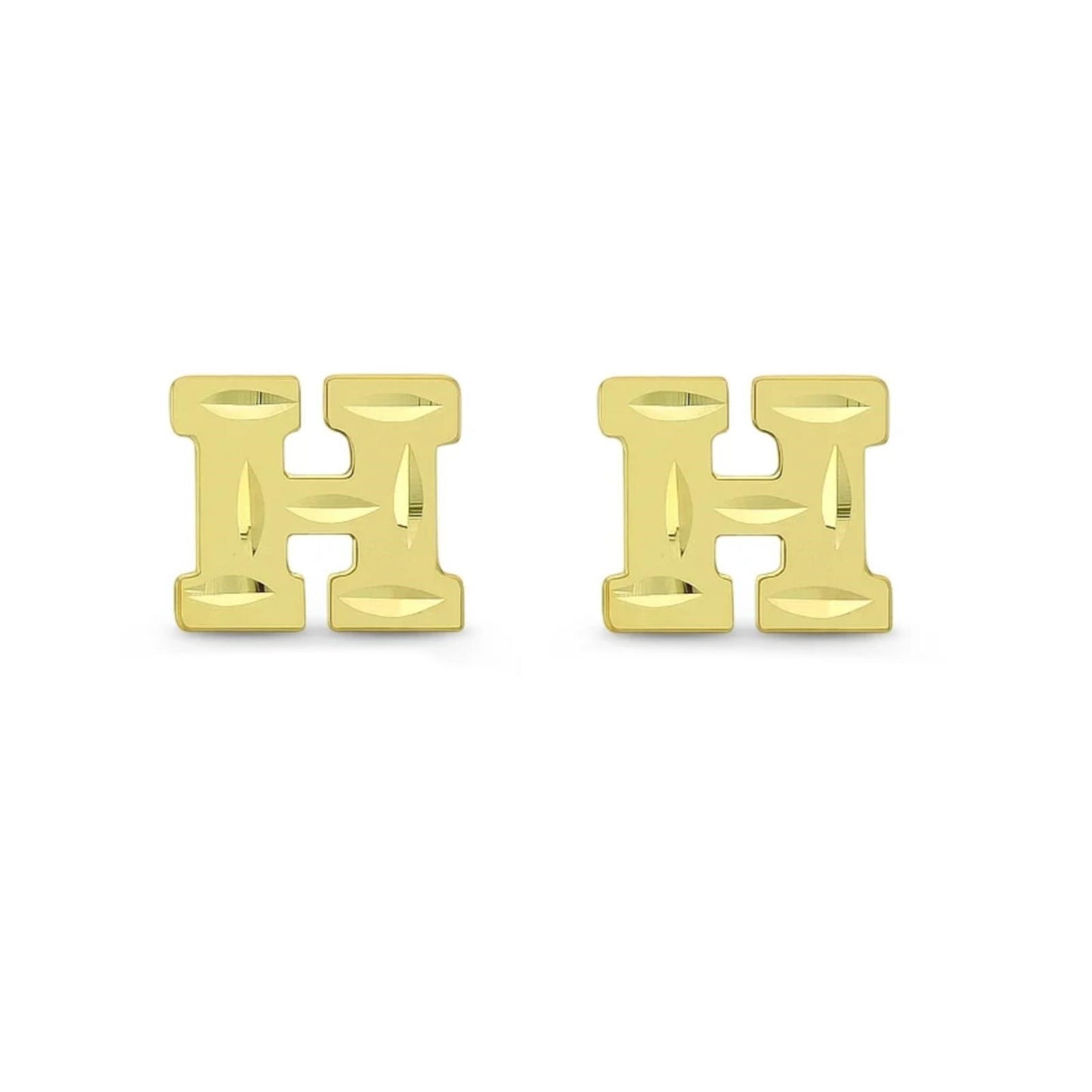 14K Yellow Gold Diamond-Cut “H” Initial Stud Earrings