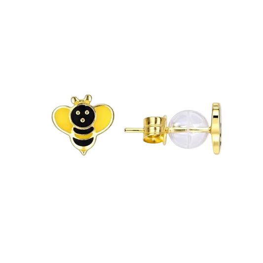 14K Yellow Gold Enameled Bumble Bee Stud Earrings