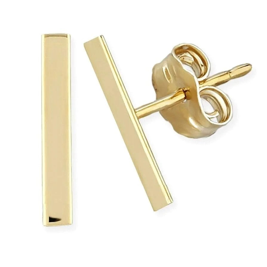 14K Yellow Gold High Polish Bar Stud Earrings