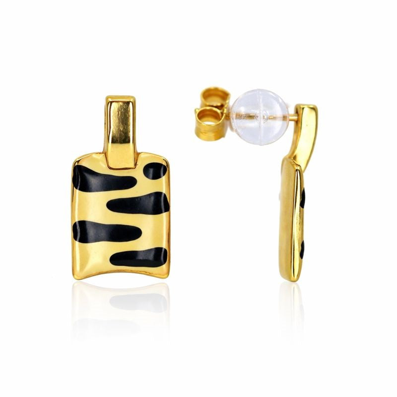 14K Yellow Gold Vintage Zebra Rectangle Drop Stud Earrings