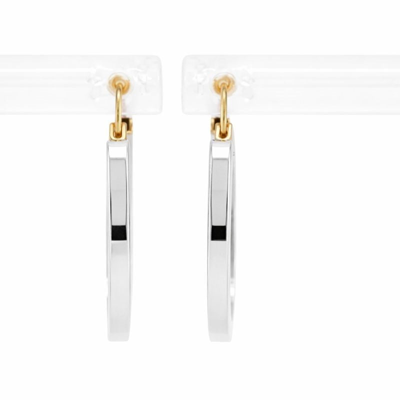 14K White Gold High Polish Square Tube Round 2mm Hoop Earrings