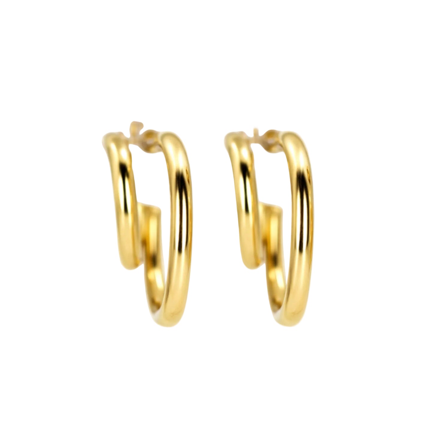 14K Gold Double Row J Hoop Stud Earrings