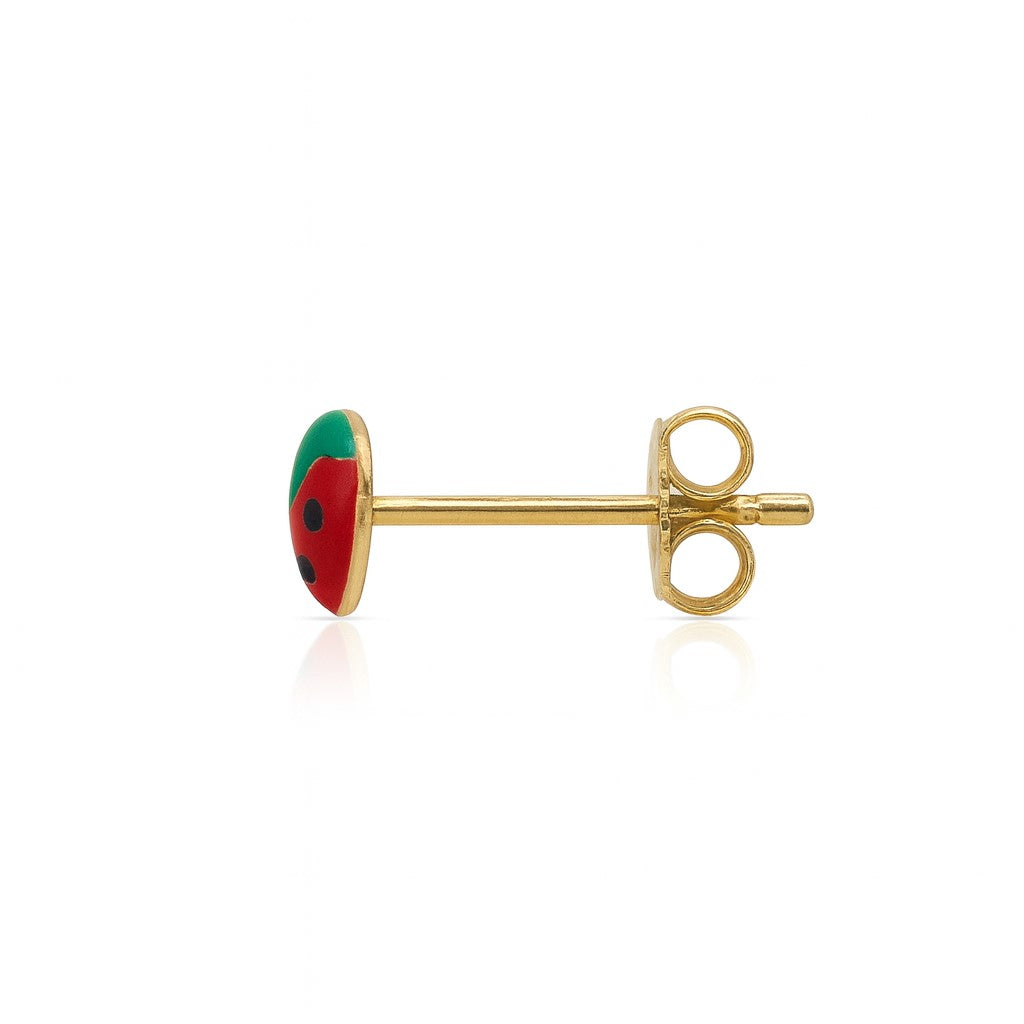 10K Yellow Gold Enamel Strawberry Stud Earrings