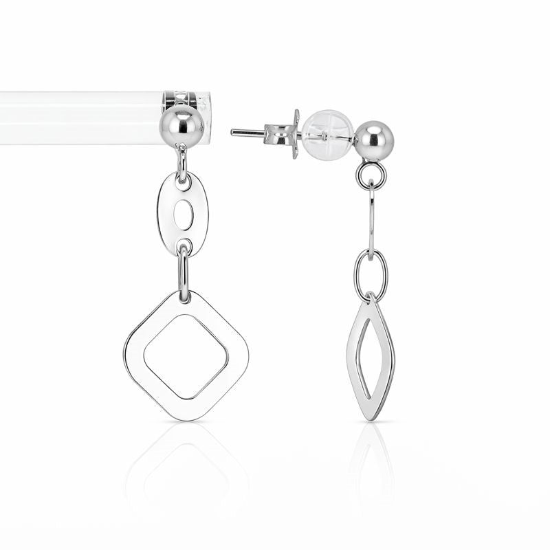 14K White Gold Oval & Diamond Dangle Stud Earrings