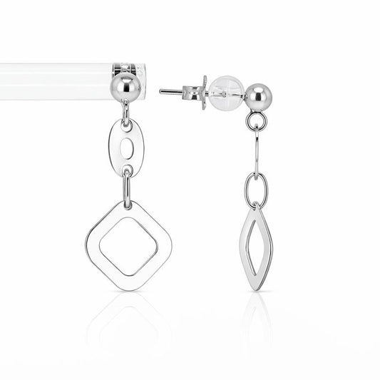 14K White Gold Oval & Diamond Dangle Stud Earrings