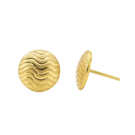 14K Yellow Gold Vintage Satin Dome Stud Earrings