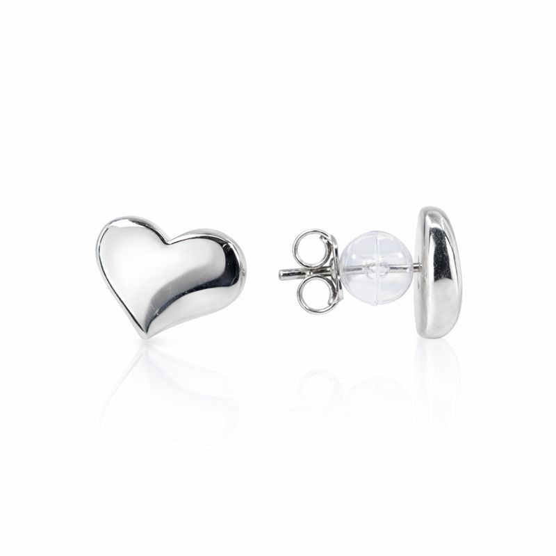 14K White Gold High Polish Bubble Heart Stud Earrings