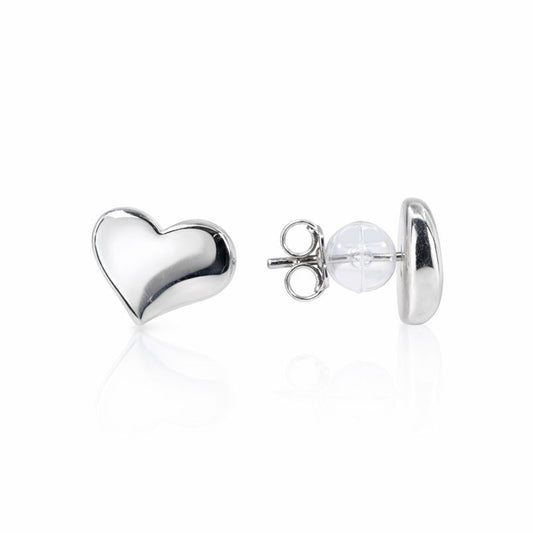 14K White Gold High Polish Bubble Heart Stud Earrings