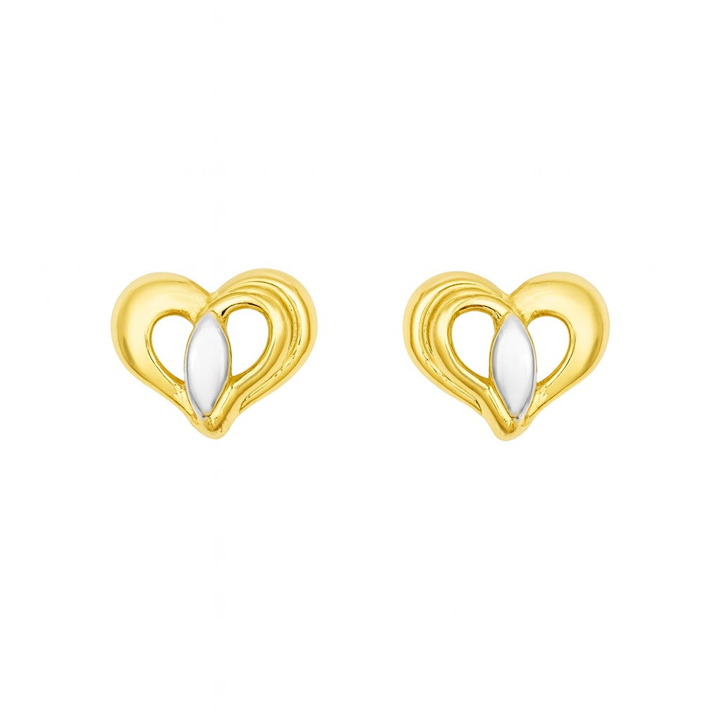 14K Two-Tone Gold Heart Stud Earrings