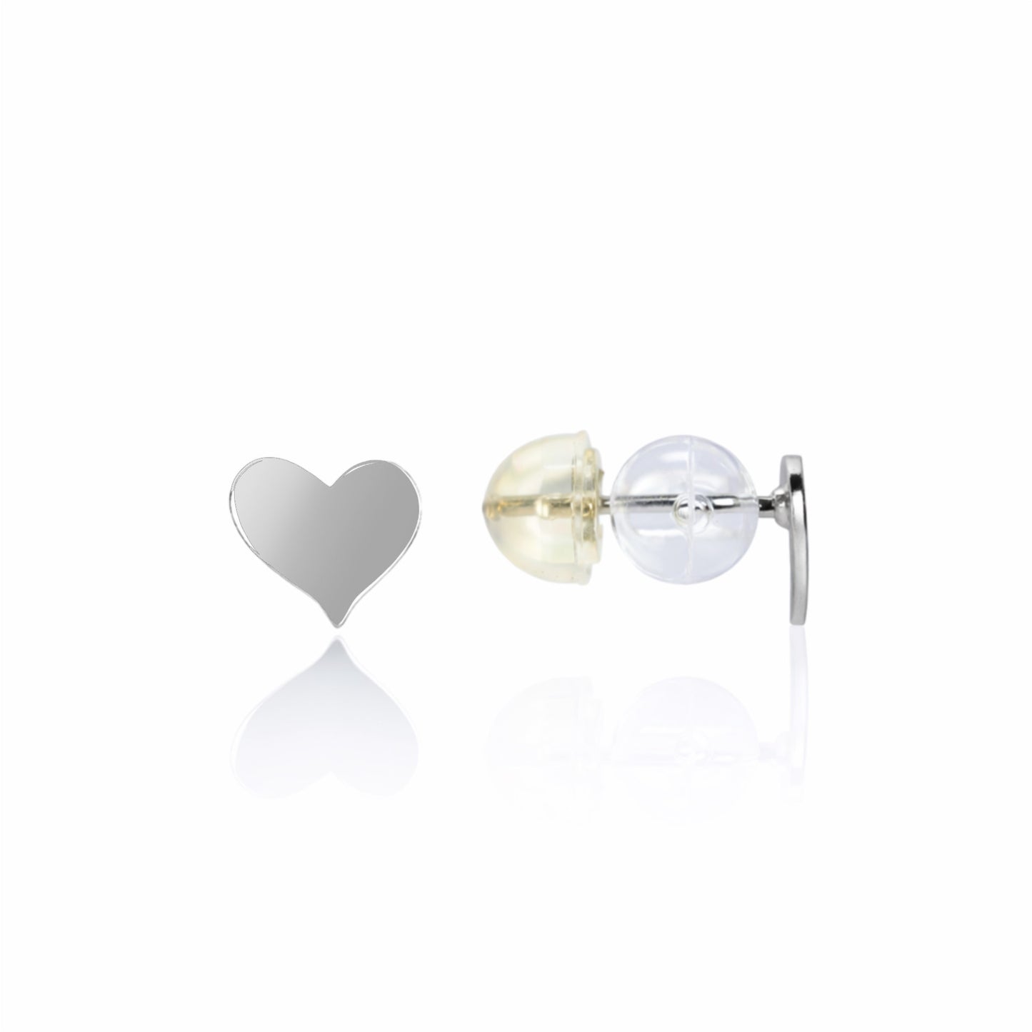 14K White Gold Flat Heart Stud Earrings