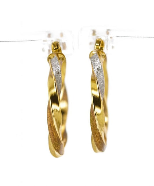 14K Tri-Color Twisted Ribbon Hoop Earrings