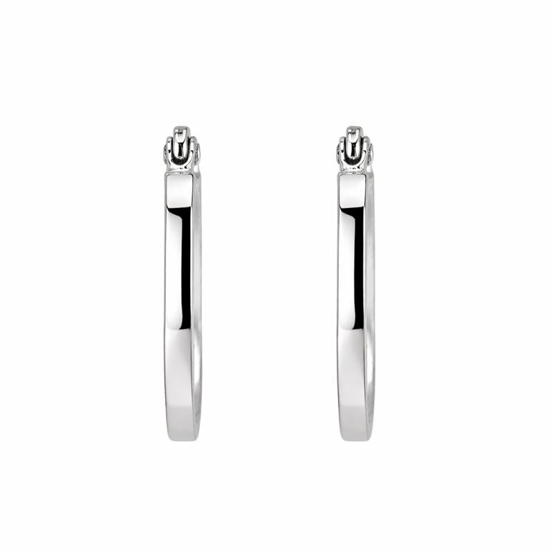 14K White Gold Diamond Cut Square Tube Oval Hoop Earrings