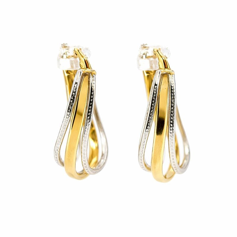 10K White & Yellow Gold Intertwined High Polish Triple Hoop Earrings