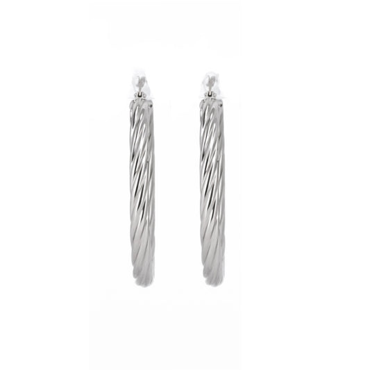 14K White Gold High Polish Swirl Circle Hoop Earrings