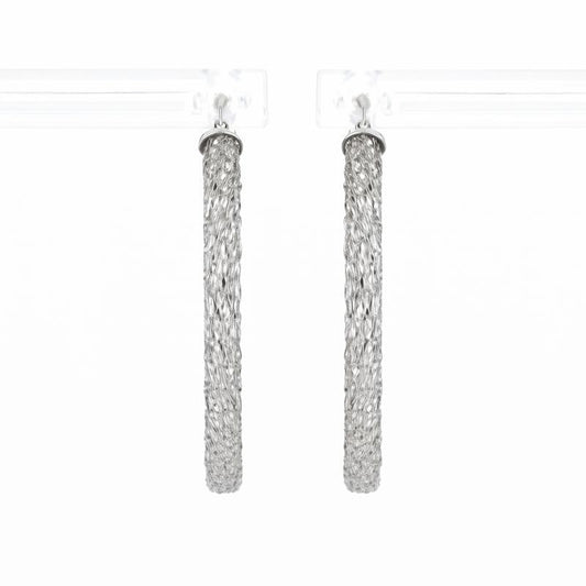 14K White Gold Cutout Mesh Circle Hoop Earrings