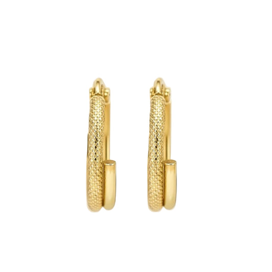 10K Yellow Gold Textured & High Polish Hoop Earrings