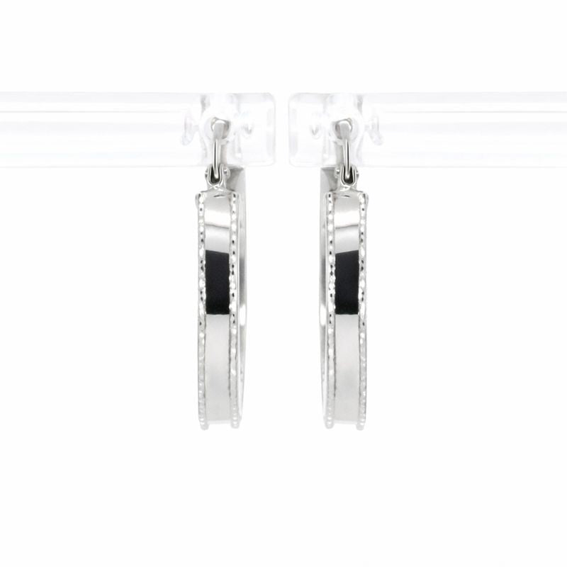 14K White Gold Diamond Cut Border Circle Hoop Earrings