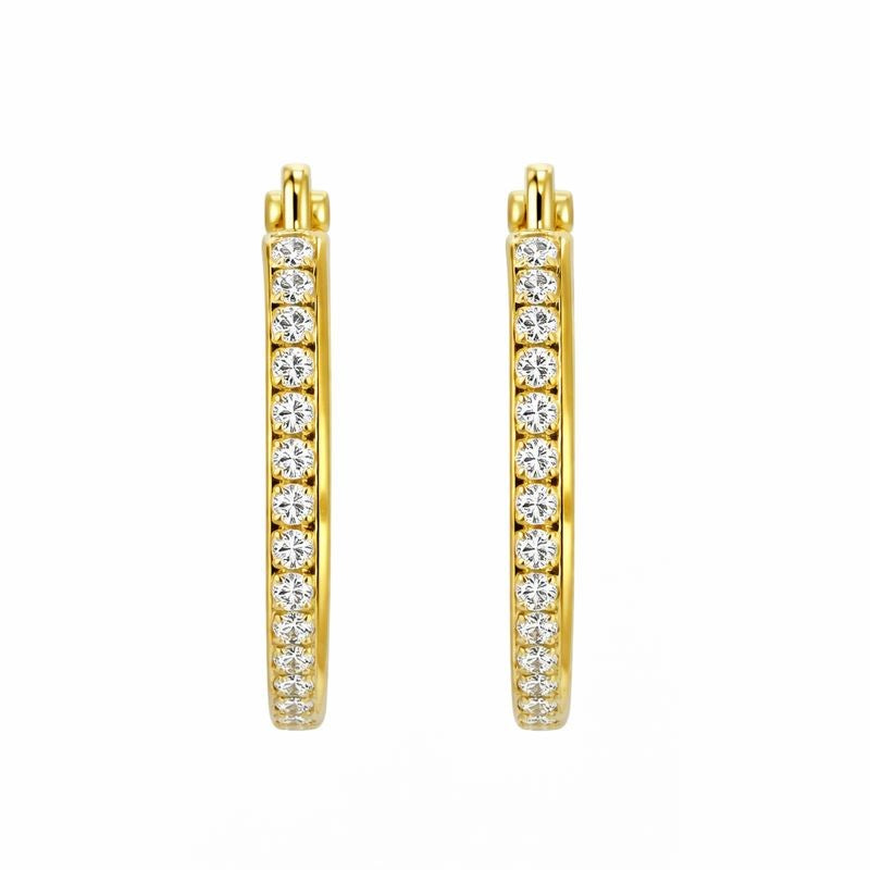 10K Yellow Gold Prong-Set CZ Hoop Earrings