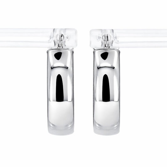 14K White Gold High Polish Flat Tube Hoop Earrings