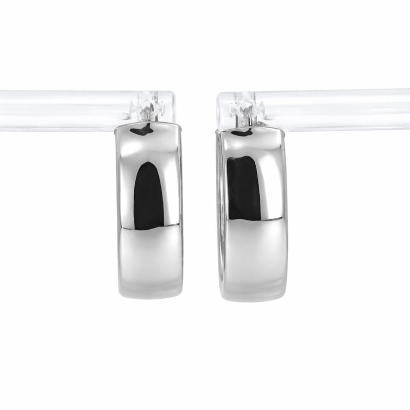 14K White Gold High Polish Oval Hoop Earrings