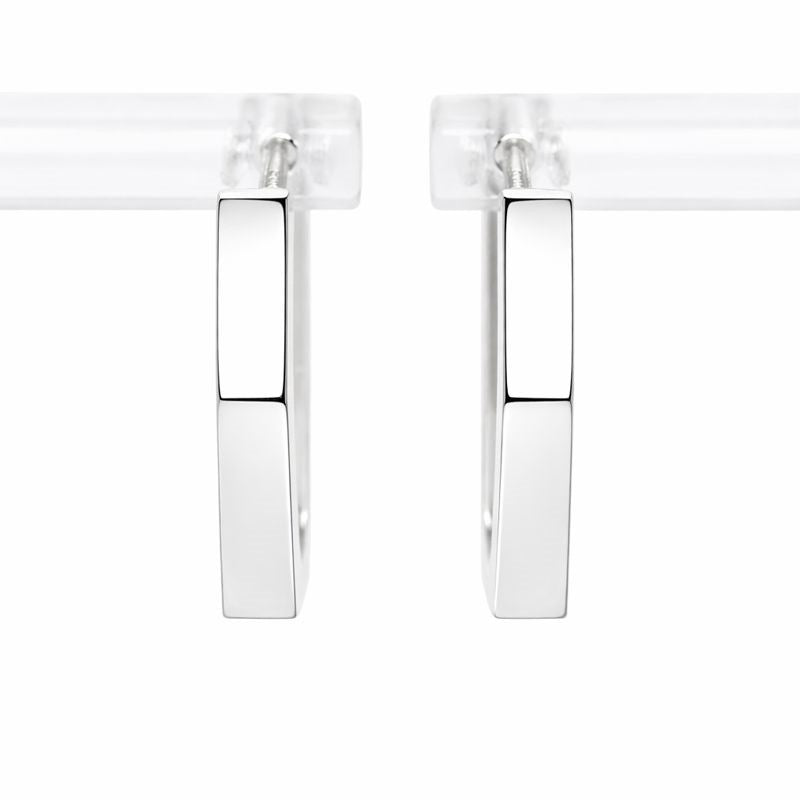 14K White Gold Hexagon Huggie Hoop Earrings